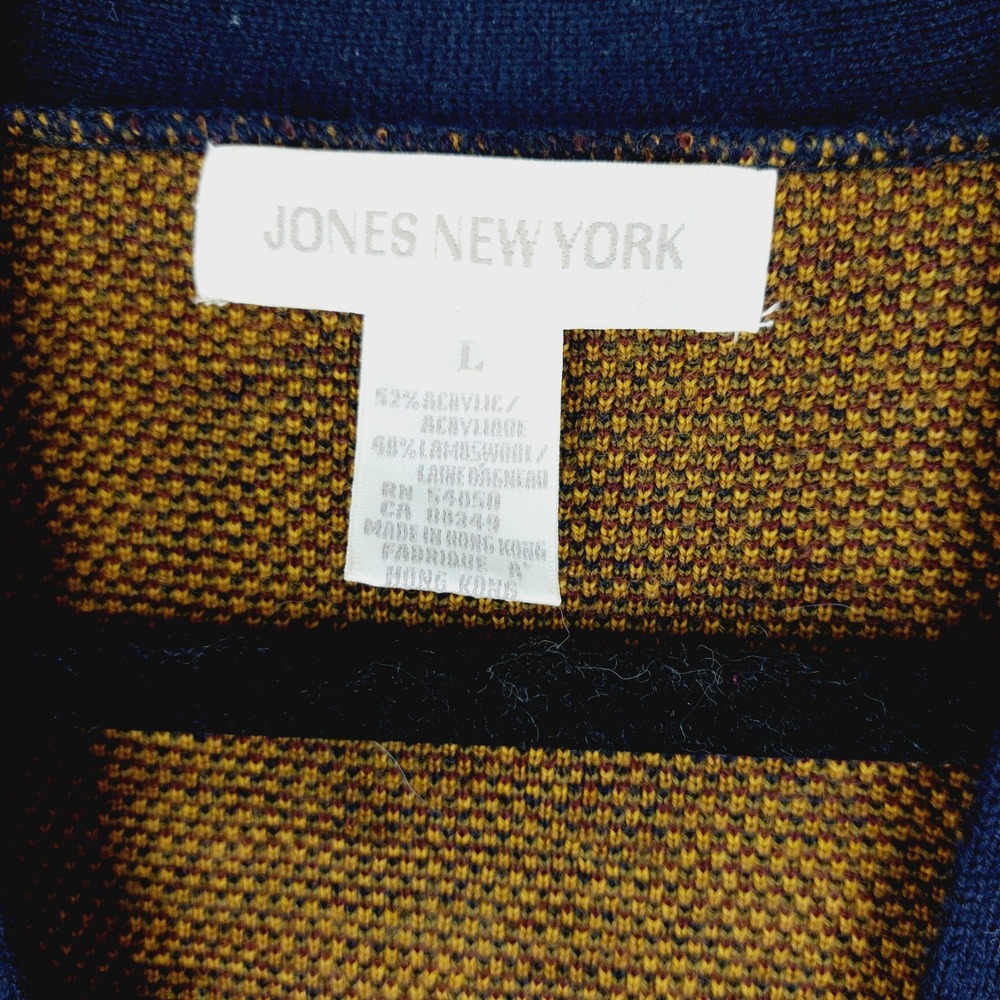 Vintage Jones New York Cartigan Sweater Size L Navy Gold Lambswool Button Front - Picture 4 of 6